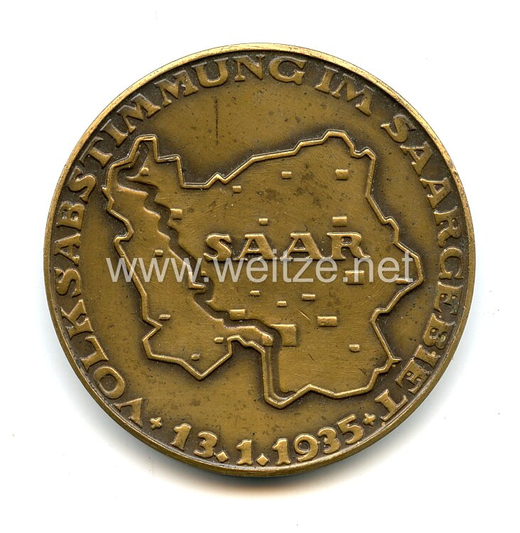 III. Reich - bronzene Erinnerungsmedaille an die Volksabstimmung 13.1.1935  