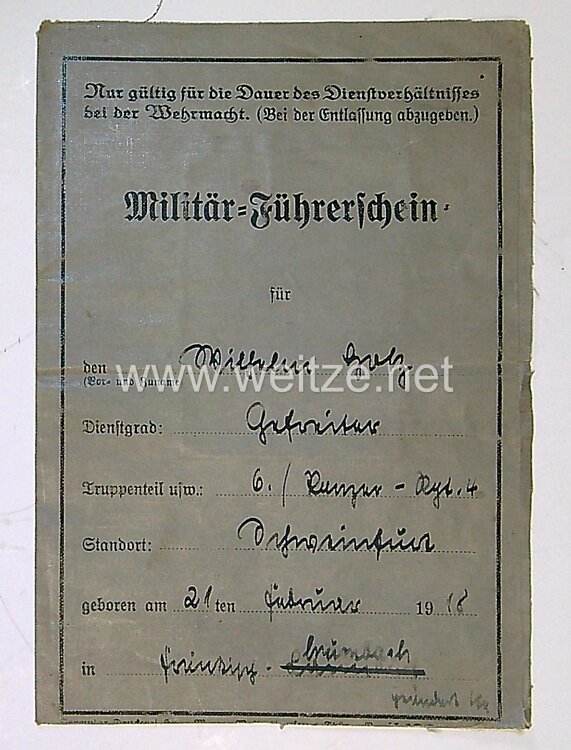 Soldbuch für einen Hauptfeldwebel zuletzt beim Panzer-Feldersatz-Regiment 63 Bild 2