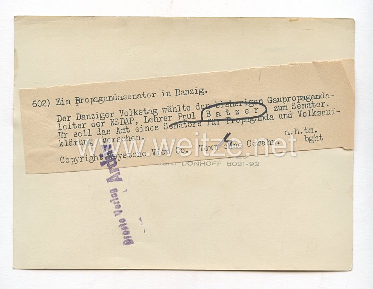 3. Reich Pressefoto: Paul Batzer Gaupropagandaleiter der NSDAP  Bild 2