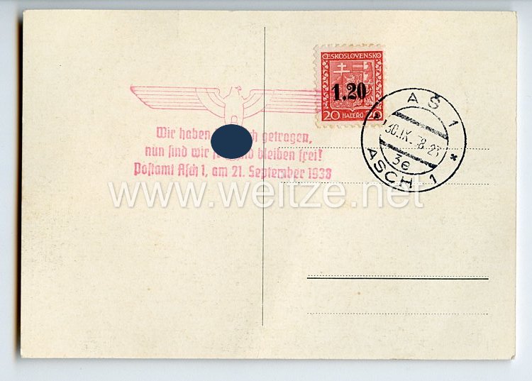 III. Reich / Tschechoslowakei - Propaganda-Postkarte 