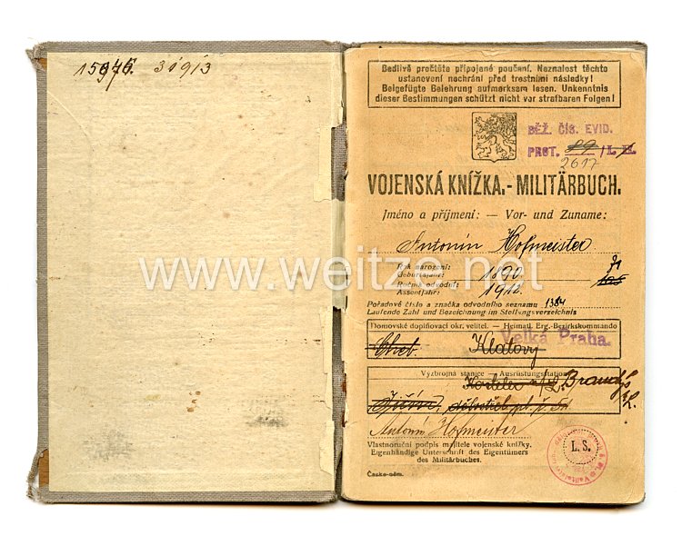 K & K Monarchie - Tschechien - Militärbuch für einen Mann des Jahrgangs 1890 Bild 2