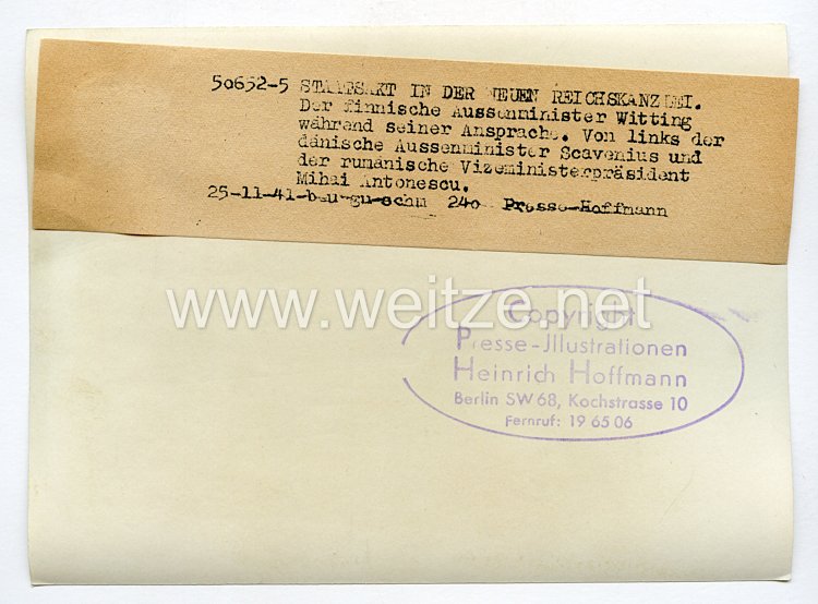 III. Reich Pressefoto. Staatsakt in der neuen Reichskanzlei. 25.11.1941. Bild 2