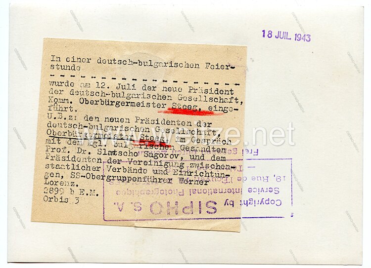 Waffen-SS Pressefoto: In einer deutsch-bulgarischen Feierstunde 18.7.1943 Bild 2