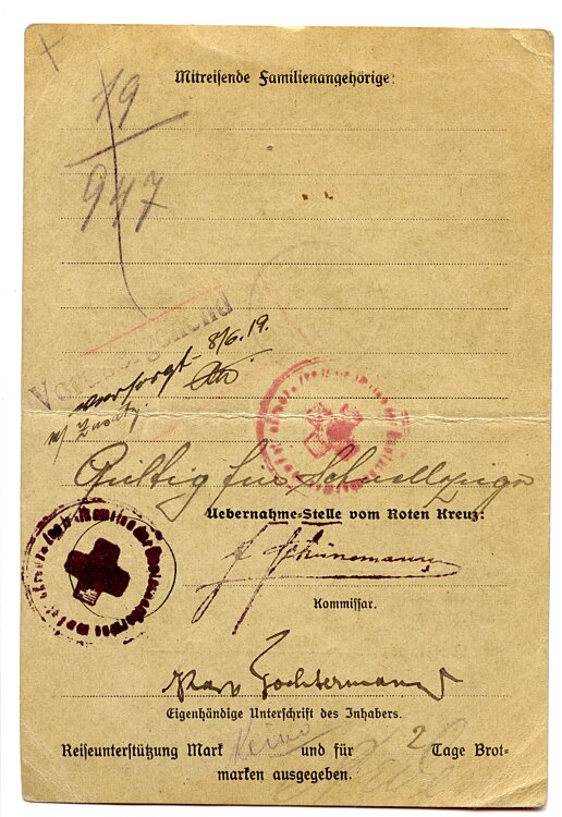 Weimarer Republik - Ausweis für einen aus China heimkehrenden ( Zivilinternierten ) Mann Bild 2