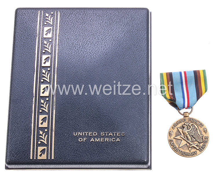 USA - Armed Forces Expeditionary Service Medal in Case with Lapel Pin and Ribbon Bar  Bild 2