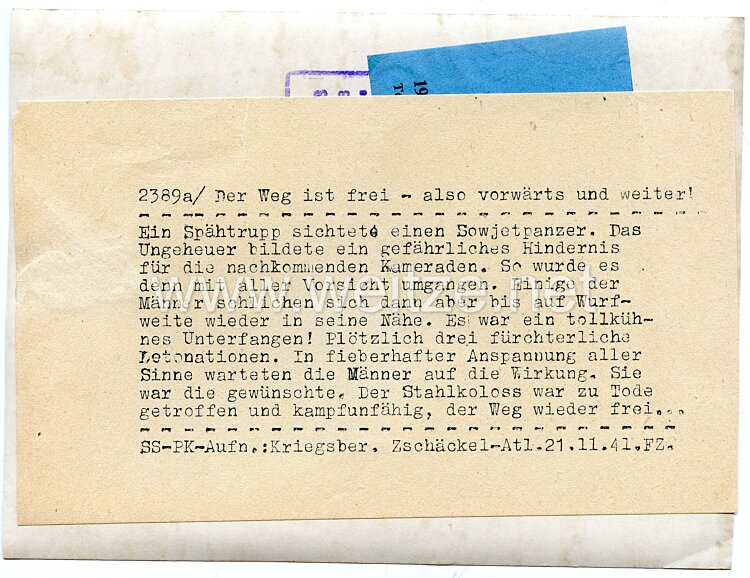Waffen-SS Pressefoto: Der Weg ist frei - also vorwärts und weiter! 21.11.1941 Bild 2