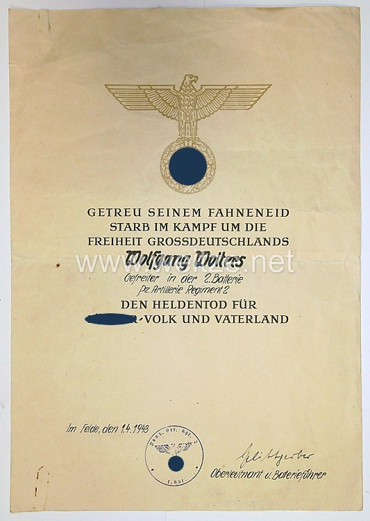 Heer - Urkundengruppe für einen Gefreiten  2. Artillerie Regiment 2 Bild 2