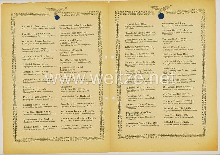 Ehrenliste der Deutschen Luftwaffe - Ausgabe vom 15. Mai 1944 Verleihung Ehrenpokal Bild 2