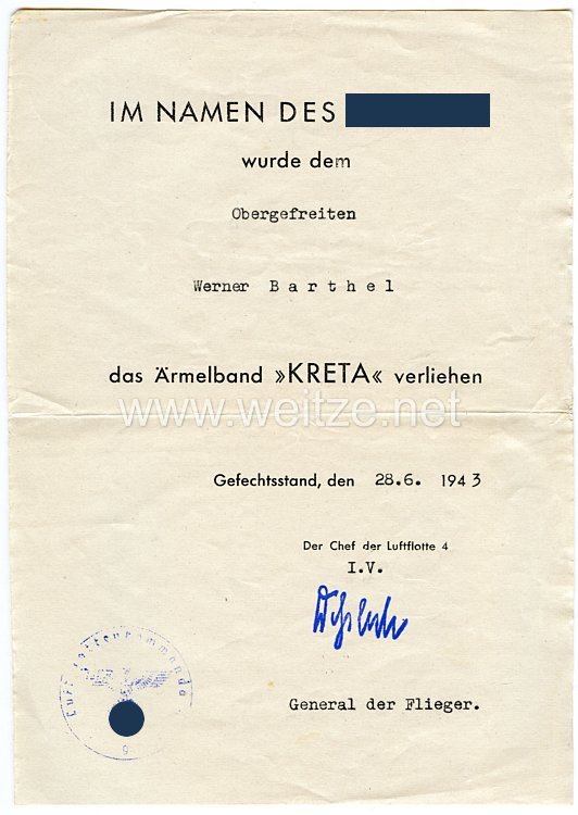 Luftwaffe - Dokumentennachlass eines späteren vermissten Obergefreiten mit Feindflüge über Kreta und Russland   Bild 2