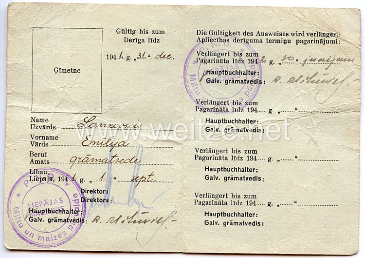 III. Reich / Lettland - Libauer Brotfabrik - Dienst Ausweis für eine Frau Bild 2
