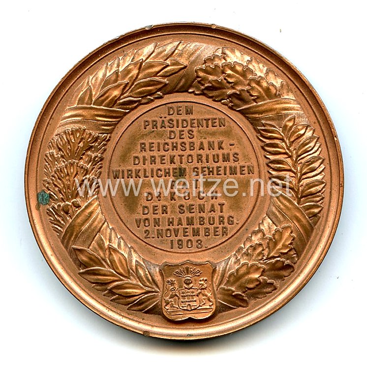 Deutsches Kaiserreich - Hamburgische Ehrendenkmünze in Bronze an Dr. Richard Koch (Reichsbank) Bild 2