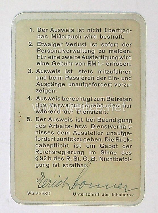 III. Reich - Werksausweis AEG Hauptverwaltung  Bild 2