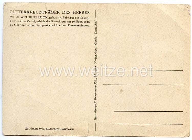 Heer - Originalunterschrift von Ritterkreuzträger Oberleutnant Wilhelm Weidenbrück Bild 2