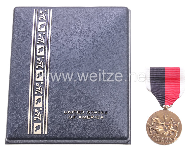 USA - Occupation Service Medal in Case with Lapel Pin and Ribbon Bar  Bild 2