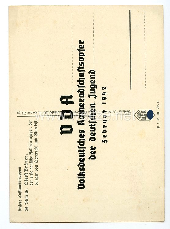 Luftwaffe - Willrich farbige Propaganda-Postkarte - Ritterkreuzträger Oberst Bräuer Bild 2