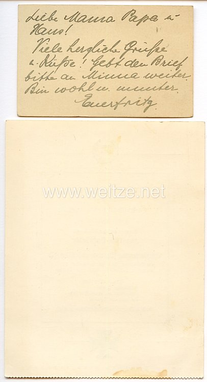 1. Weltkrieg - originale Visitenkarte eines Leutnant d.Res. im I.Bad.Leib-Gren.-Regt.109 z.Zt. beim Sturmbataillon 2 Dt.Feldpost 48 Bild 2