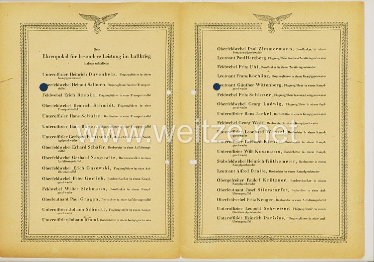 Ehrenliste der Deutschen Luftwaffe - Ausgabe vom 30. November 1942 Verleihungen Ehrenpokal Bild 2