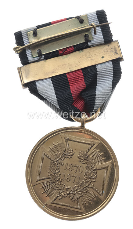 Preussen Spange mit Kriegsdenkmünze 1870/71 für Kämpfer am Band mit Gefechtspange 