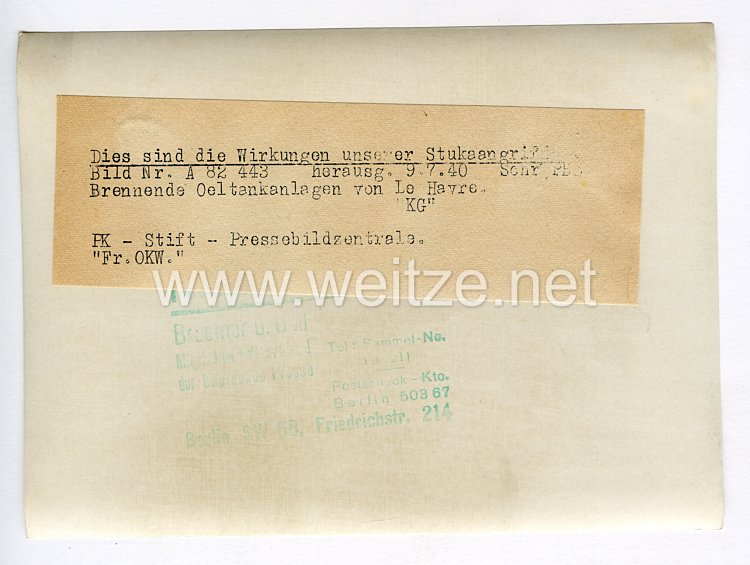 III. Reich Pressefoto. Dies sind die Wirkungen unserer Stukaangriffes. 9.7.1940. Bild 2