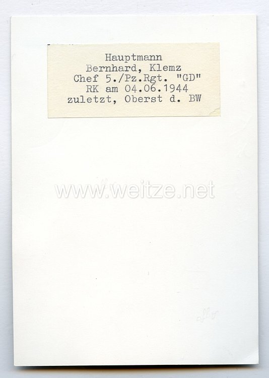 Heer - Nachkriegsunterschrift von Ritterkreuzträger Bernhard Klemz Bild 2
