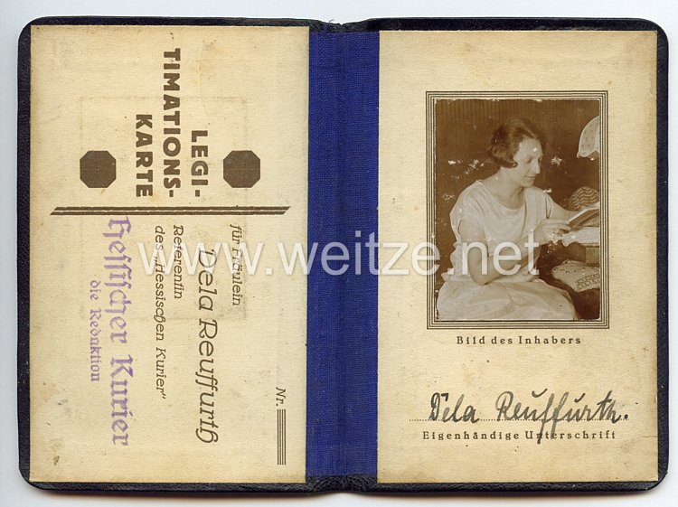 Deutsches Reich - Legitimationskarte für ein Fräulein als Referentin des 