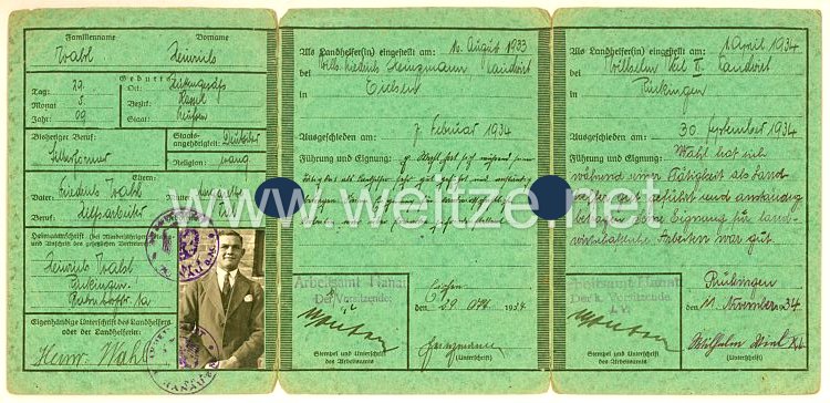 III. Reich - Landhelfer-Brief für einen Mann des Jahrgangs 1909 aus Hüttengesäß Bild 2