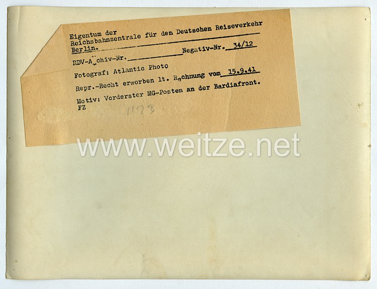 Wehrmacht Pressefoto: Vorderster MG-Posten an der Bardiafront 15.9.1941 Bild 2