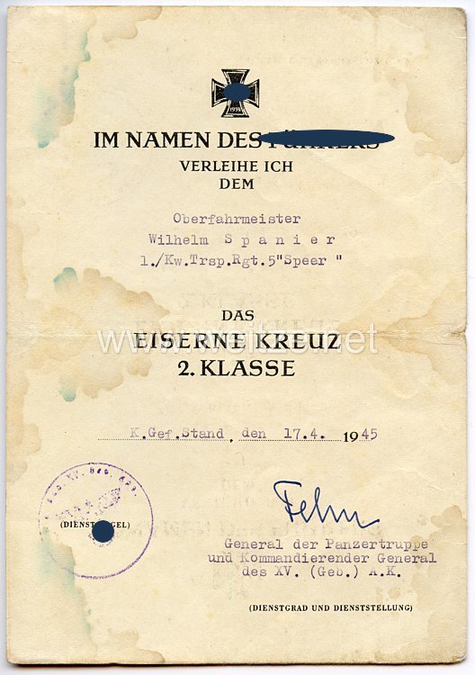 Luftwaffe - Urkundentrio für einen späteren Oberfahrmeister der 1./Kraftwagen-Transport-Regiment 5 (Speer) der Luftwaffe Bild 2