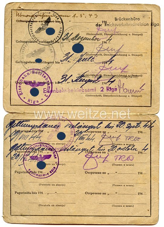 III. Reich / Lettland - Eisenbahndirektion Riga - Ausweis für einen Mann des Jahrgangs 1905 in der Deutschen Reichsbahn Bild 2