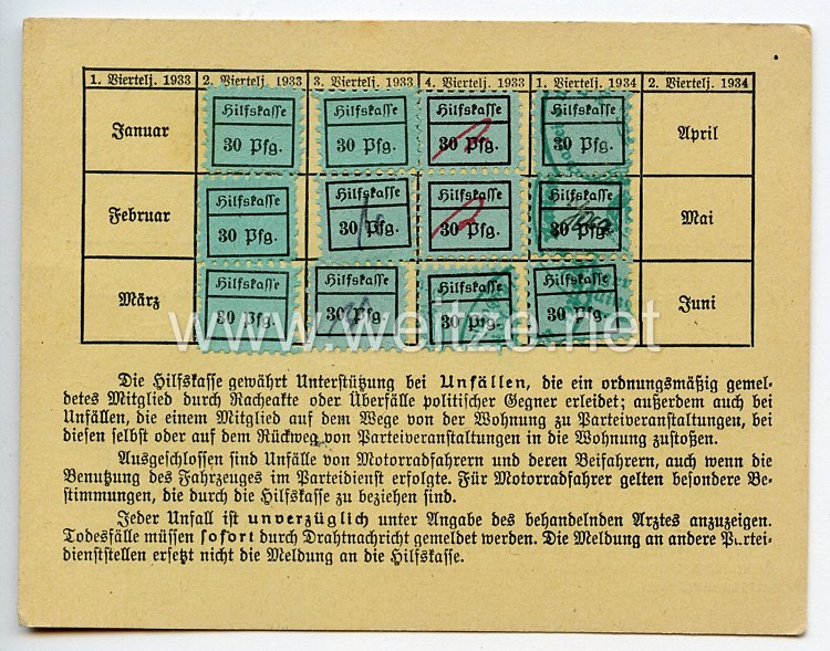 Hilfskasse der NSDAP - Quittungskarte Bild 2