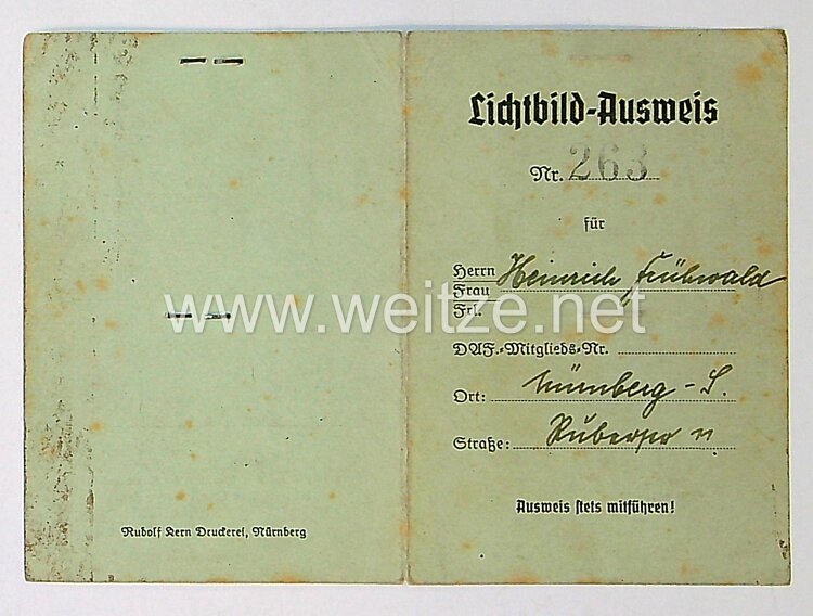 III. Reich - Lichtbild - Ausweis der Firma Max G.Müller  Bild 2