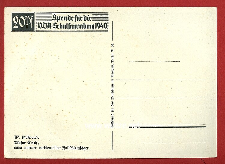Luftwaffe - Willrich farbige Propaganda-Postkarte - Ritterkreuzträger Major Walter Koch Bild 2