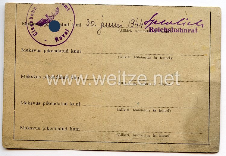 III. Reich / Estland - Eisenbahn-Betriebsdirektion Reval - Ausweis für einen Mann des Jahrgangs 1893 in der Deutschen Reichsbahn Bild 2