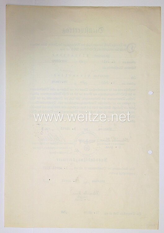 Waffen-SS - Originalunterschrift von SS-Brigadeführer Werner Ballauf auf einem SS Dienstvertrag Bild 2