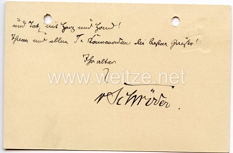 1. Weltkrieg Kaiserliche Marine - Originalunterschrift von Admiral Ludwig v. Schröder auf einer Briefkarte Bild 2