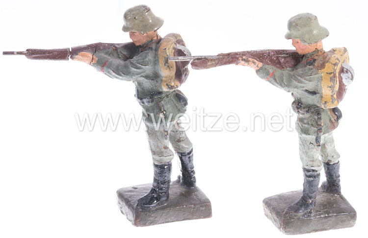 Lineol - Heer 2 Soldaten mit Tornister stehend schießend Bild 2