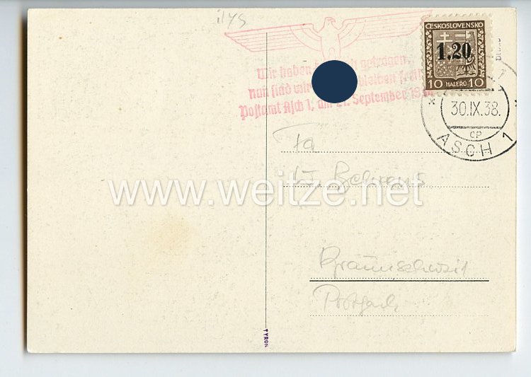 III. Reich / Tschechoslowakei - Propaganda-Postkarte 