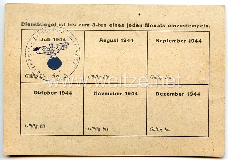 Oberfeldkommandantur 225 - Warschau-Ausweis für einen Hauptmann der Fp.-Nr. 40577 ( Zugwach-Kp.504 ) Bild 2