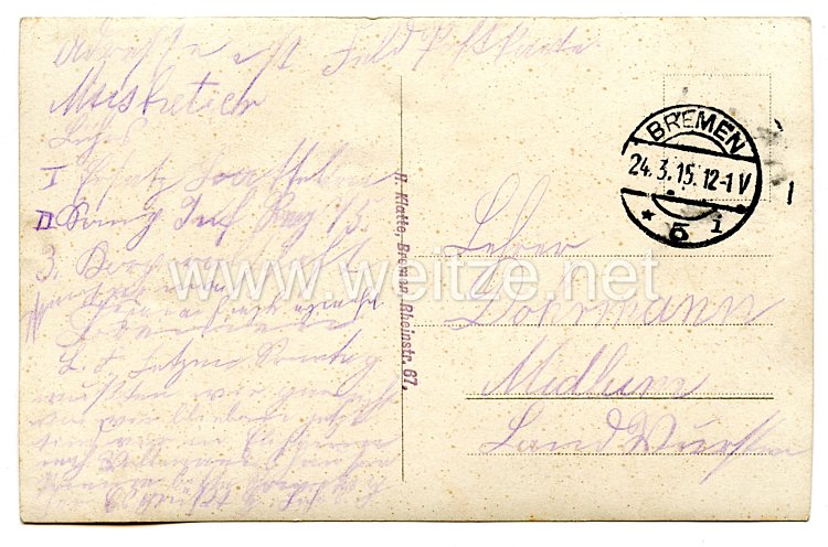 Preußen 1. Weltkrieg Fotopostkarte Soldaten im Infanterie-Regiment Bremen (1. Hanseatisches) Nr. 75 Bild 2